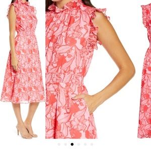 Floral ruffle trim midi dress